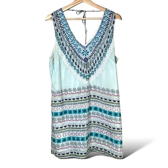 XXI Cotton / Silk Blend Fully Lined Double Vee Neckline Embellished Mini Dress L - Picture 3 of 13